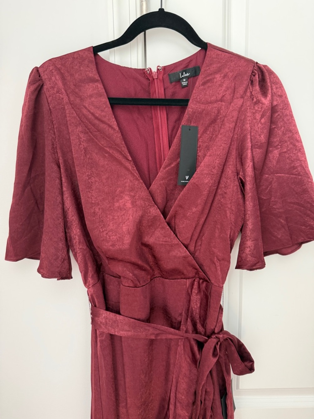 Lulu's Wine Wrap High-Low Ruffle Midi Dress - Picture 6 of 7